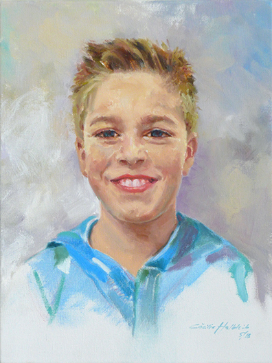 Matthias, 10 years, child portrait in oil