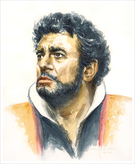 Placido Domingo, portrait in watercolour